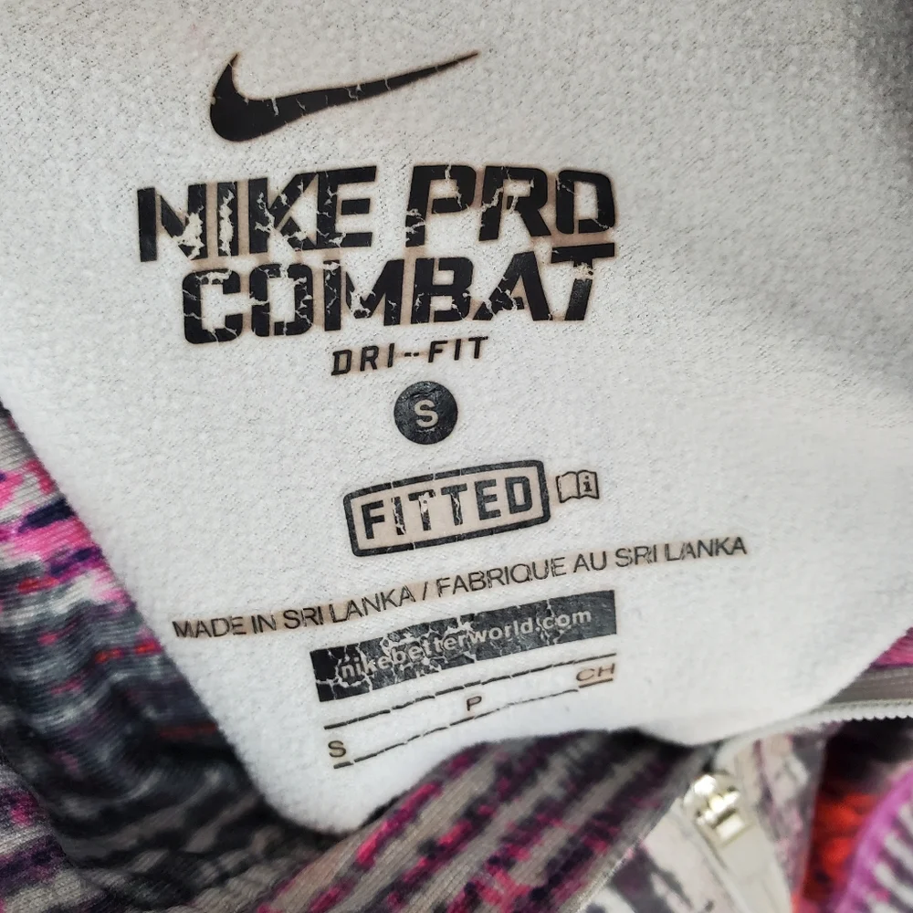 Nike Pro Combat Pullover Quarter Zip Ikat Tie Dye Print Active Workout Layering